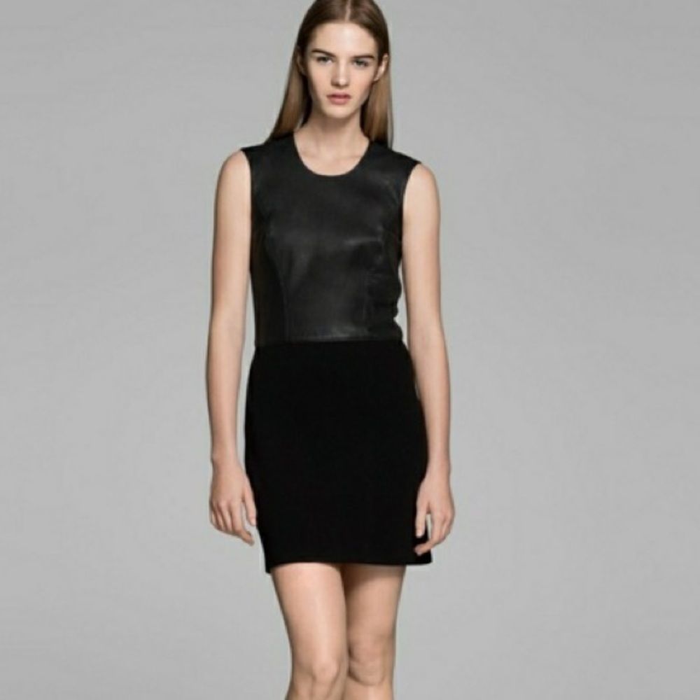 [Helmut Lang] Black Gala Ponte Lamb Leather Dress
